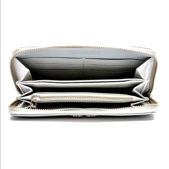 Zadig et Voltaire Leather Compagnon Wristlet Wallet Silver - Picture 2 of 16